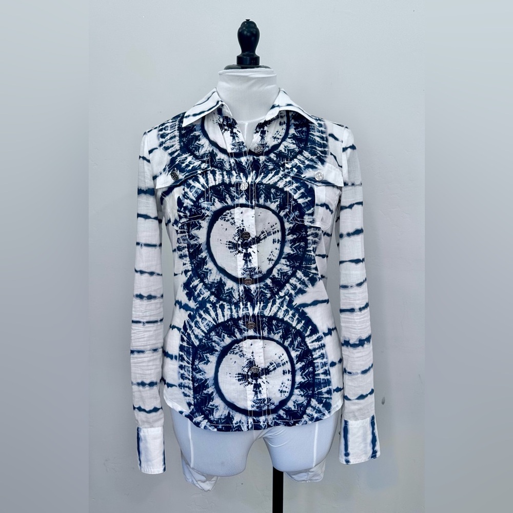 Tory Burch Blue and White Button Down Shirt